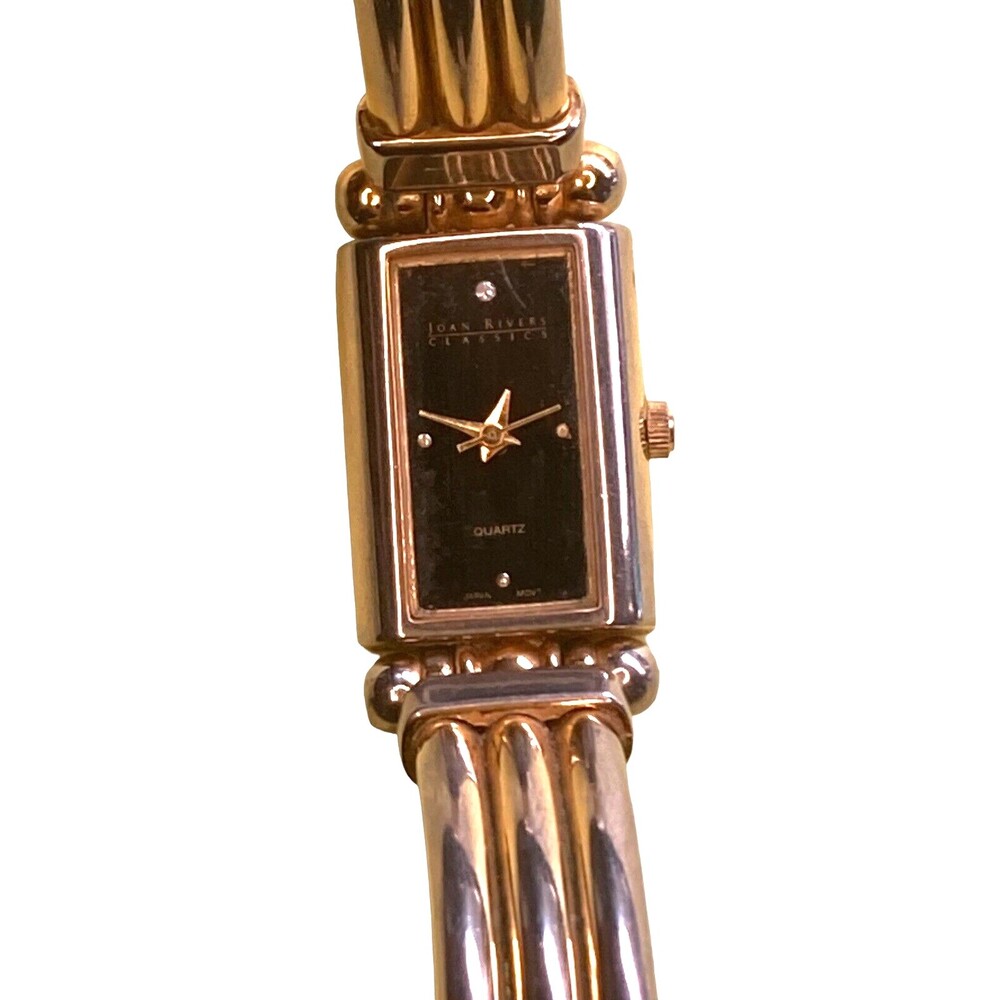 Joan Rivers watch classic cuff faded goldtone rectangle face vintage retro